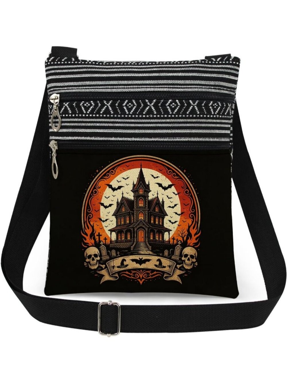 Women's Gold Halloween Pumpkin Witch Ghost Skull Purse Crossbody Handbag Bag